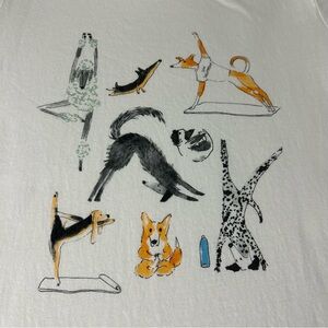 J.Crew Collector Tee Womens Large White Dogs Doing Yoga Poses